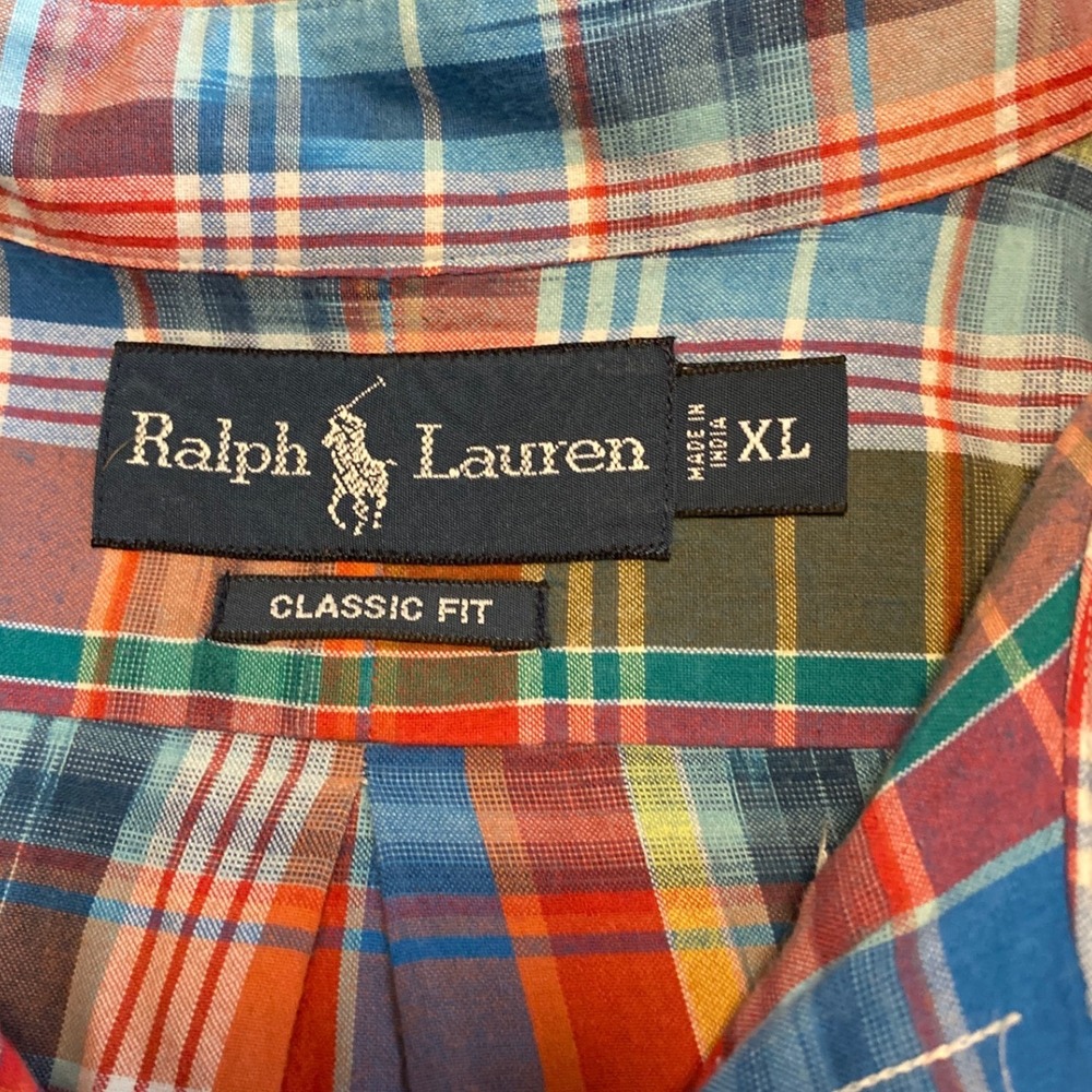 Ralph Lauren Classic Fit Plaid Short Sleeve Button Down Shirt Men XL Blue Orange - Picture 3 of 8
